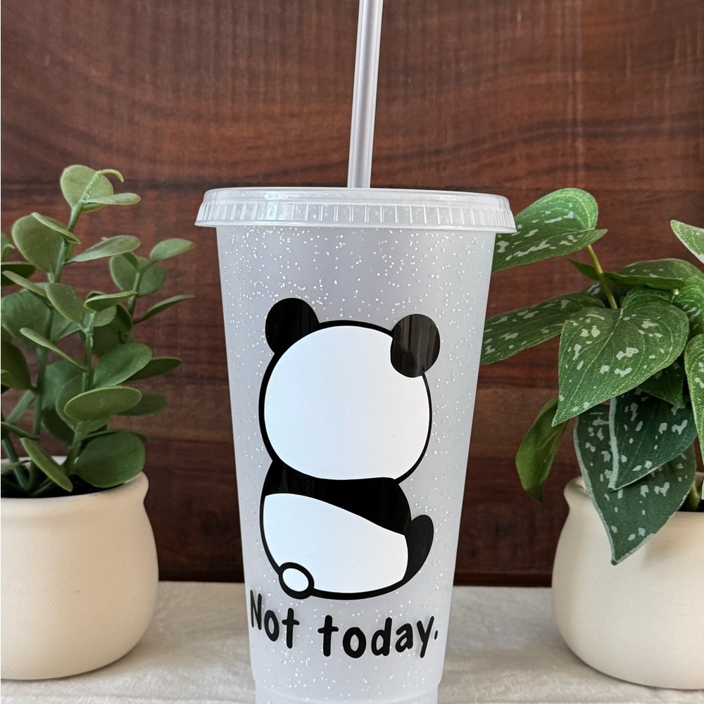 Cute Panda 'Not Today' Glitter Tumbler